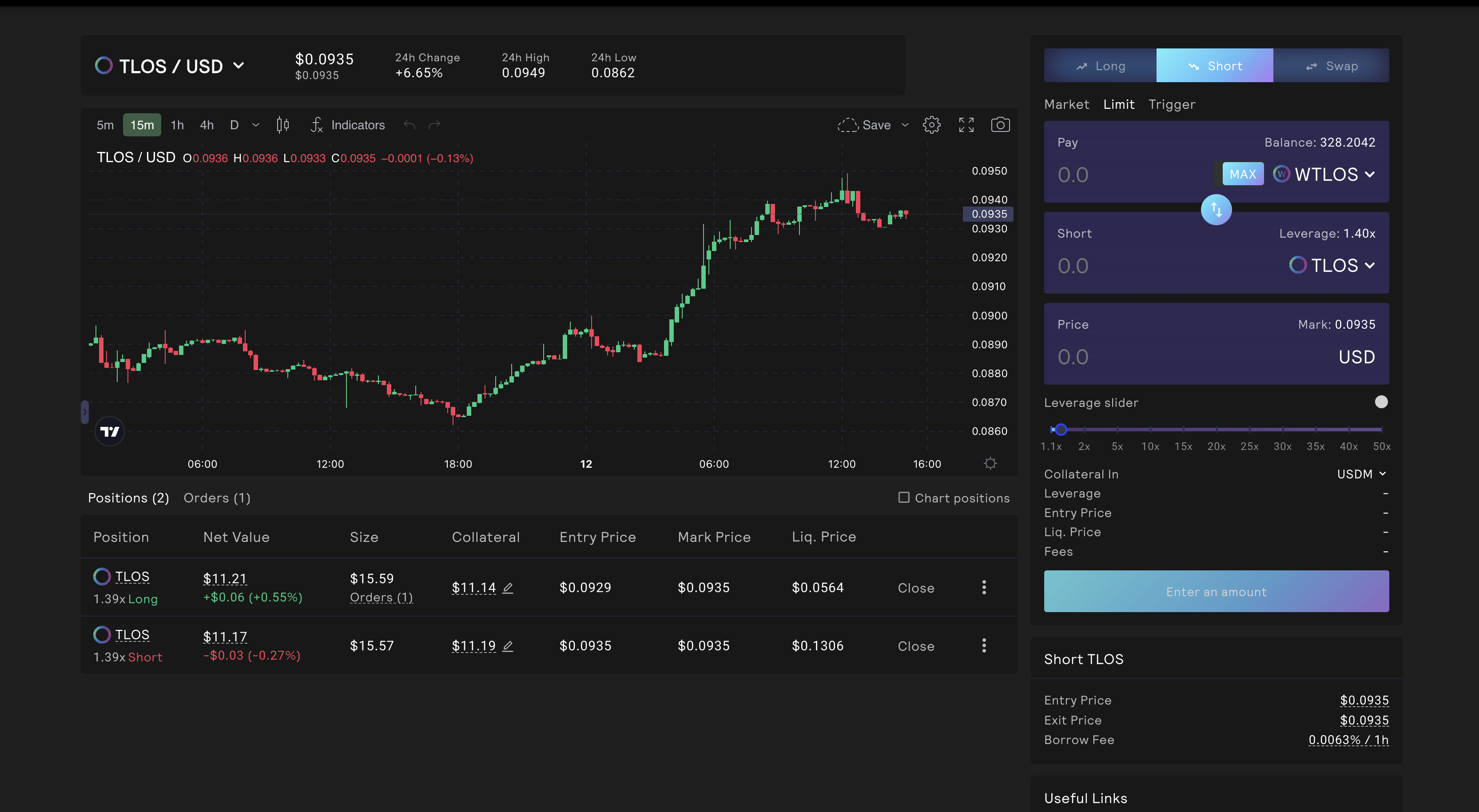 TelosPerps Trading Interface
